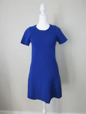 M. Patmos Blue 100% Merino Wool Stretch Panel Ribbed Knit Dress S Small 