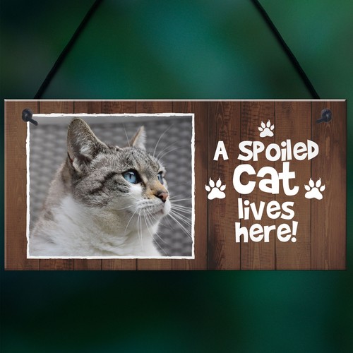 Funny Cat Sign Personalised Cat Signs SPOILED CAT LIVES HERE Hanging Wall Sign - Picture 5 of 9