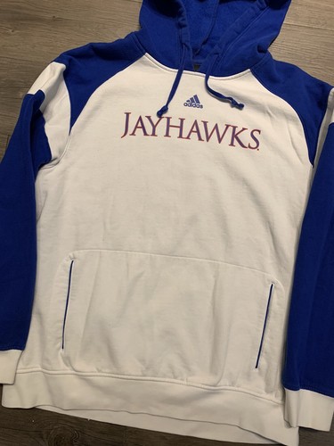 Kansas Jayhawks Hoodie Men L Blue Adidas Team Issue Performance Pullover Y2K - Picture 2 of 7