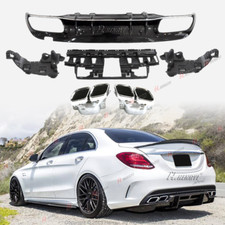 For Mercedes W205 Sedan C300 C450 Amg 15-21 Rear Diffuser Chrome Exhaust Tips