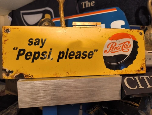 Vintage Original Say Pepsi Please Soda Pop Bottle Porcelain Metal Sign