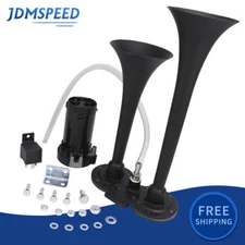 Brand New Black Dual Trumpet Train Air Horn System Kit For Car truck rv 12V