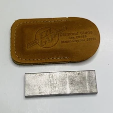 EZE LAP Diamond Stone Pocket Knife Sharpening Stone w/Leather Sheath Vtg