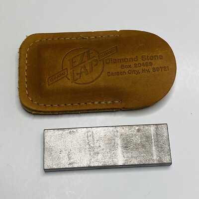 EZE LAP Diamond Stone Pocket Knife Sharpening Stone w/Leather Sheath Vtg