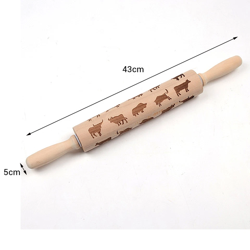Household Cake Carving Wooden Rolling Pin Pastry Embossing Cake Rolling Pin Tool - Image 4 of 4