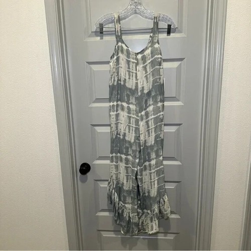 Neu mit Etikett Japna Jumpsuit blau-grau/weiß Farbdruck ärmellos weites Rüschenbein Größe XS - Bild 1 von 12