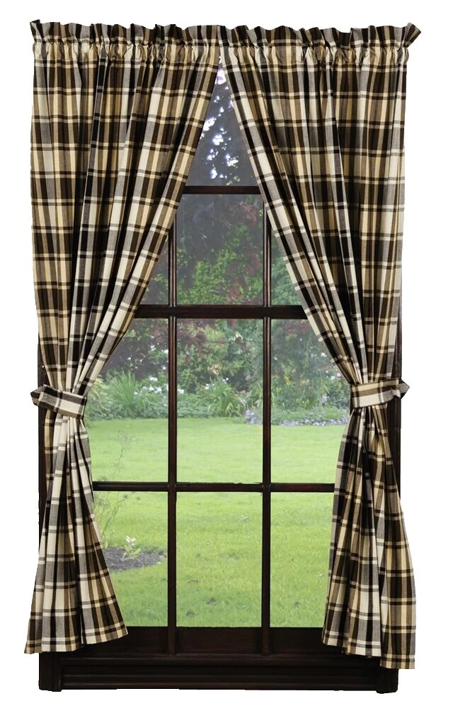 Brown Cotton Checked Window Curtains & Drapes