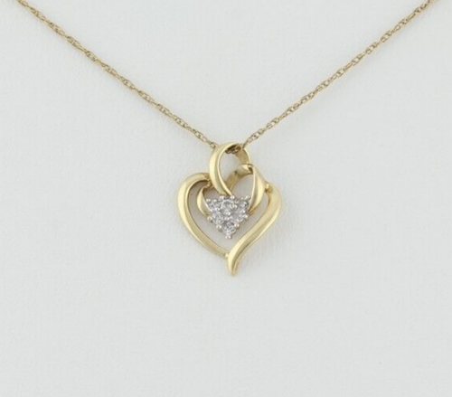 10k Yellow Gold Diamond Heart Necklace 19" Chain - Picture 3 of 7