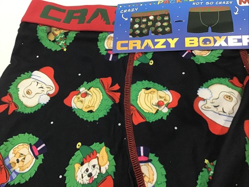 Crazy Boxer 2 Pack Sz M 32-34 Christmas Dogs In Wreaths + 1 Solid Black Mens NEW - Picture 2 of 5