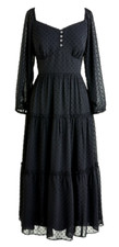 New J.Crew Chiffon Tiered Long Sleeve Boho Midi Dress In Swiss Dot Black 2 Tall