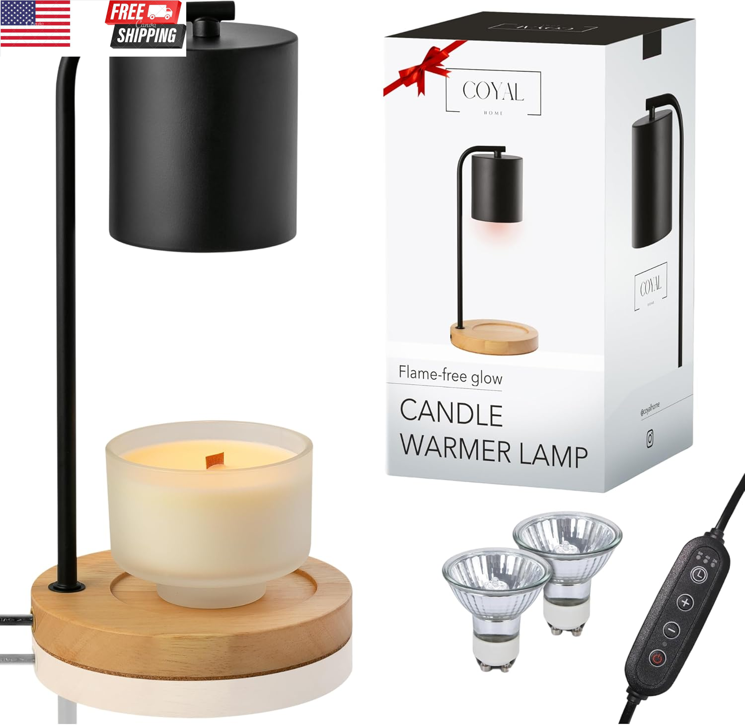 Candle Warmer Lamp with Timer Dimmer 2 Bulbs Electric Wax Melter-image
