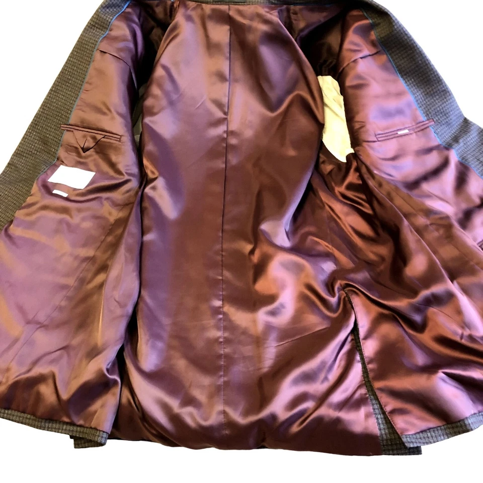 Perry Ellis MODERN FIT Sport Coat Burgundy CHECK HACKING Jacket SHOOTING Blazer - Image 3 of 4