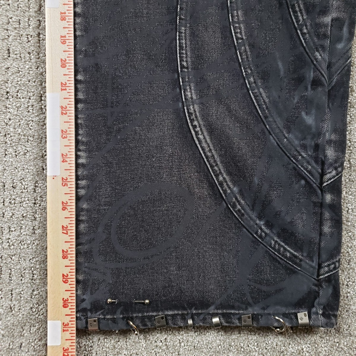 GUAPI Jeans Mens 32 Iron Grey Piercing Denim Black Baggy Wide Leg