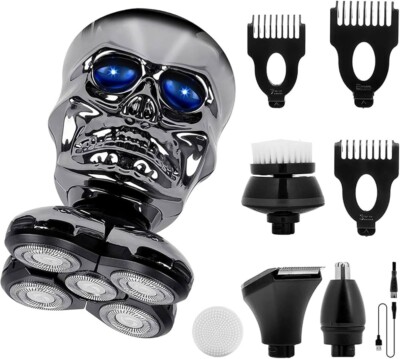Skull Head Shaver for Men Hair Wet Dry Bald 4 Razor Hair Trimmer Rechargeable