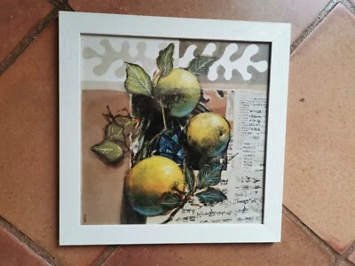 Cadre blanc carré en bois avec poster pommes jaunes - Photo 1/4