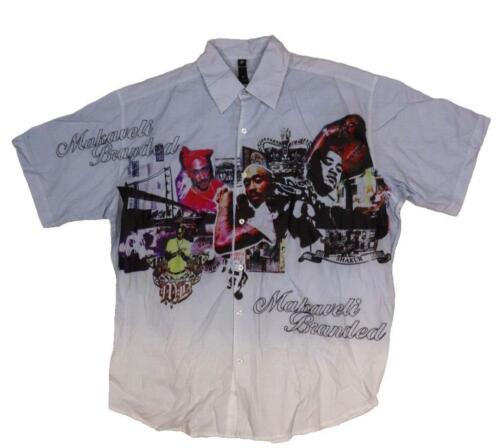 NWT Makaveli Branded Blue Short Sleeve Tupac Hip Hop Button Up Shirt Size 2X