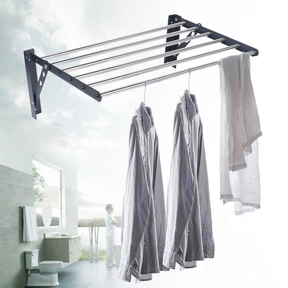 Hooks,White)Clothes Drying Rack,Laundry Drying Rack,Laundry Room  Organization,Clothes Rack Wall Mount,Wall Mounted Laundry Rack  Folding,Retractable C