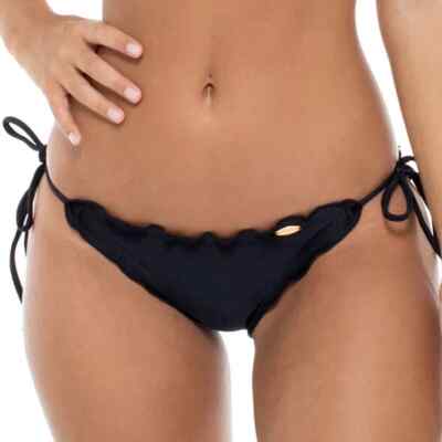 Luli Fama Black Cosita Buena Wavey Full Tie Ruched Swim Bottom Size M