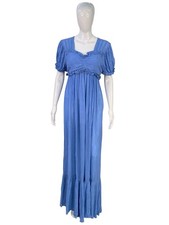 Doen Women's Rare Drew Blue Silk Ruffled Pleated Flared Long Gown Maxi Dress S
