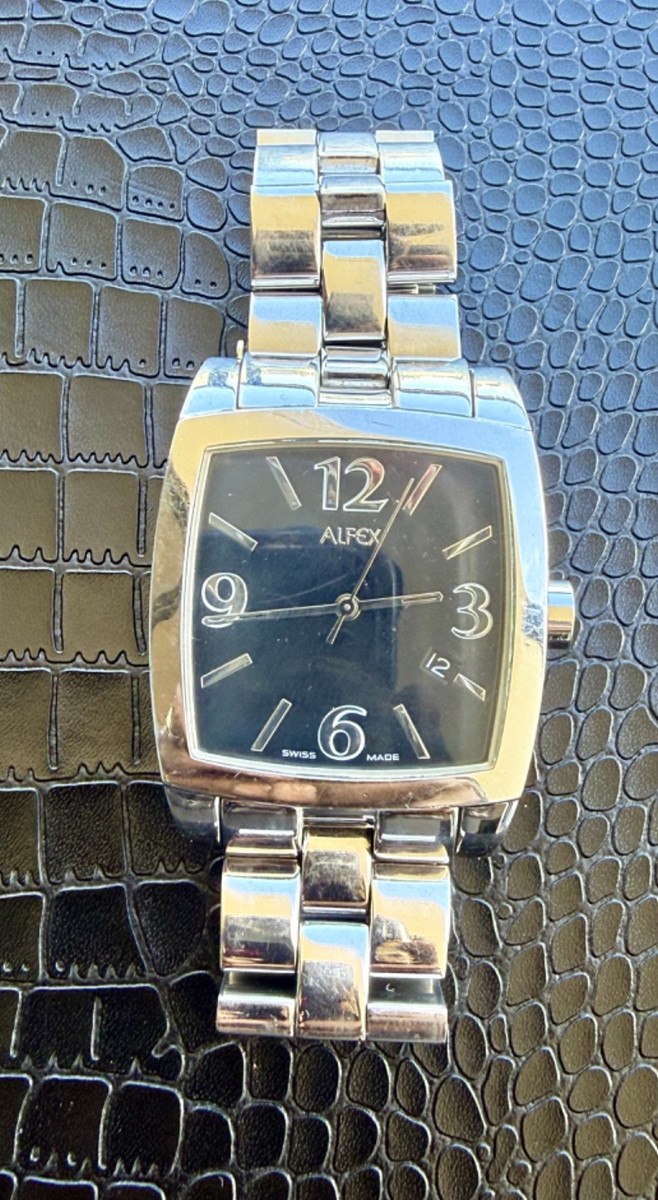 Alfex stainless steel quartz MENS Swiss Made Made Watch Plum