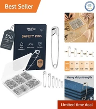 Versatile 300 Pack Nickel Plated Safety Pins - 5 Sizes for Crafts & Sewing