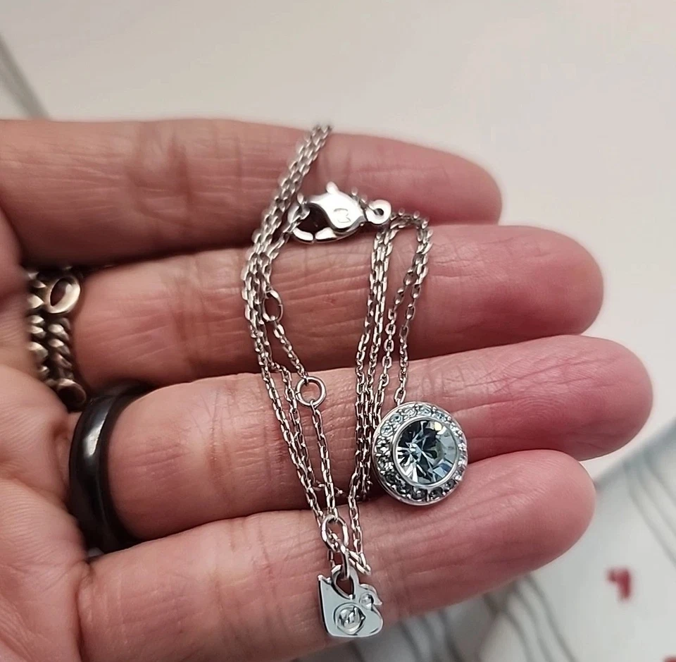  Collar Swarovski Colgante Oxígeno Azul Aqua Chapado en Rodio  Foto 4 de 4