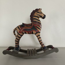 Vintage Wooden Rocking Zebra Horse Sculpture Hand Carved Folk Art 13