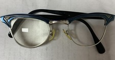 Vintage 1950  s 5 1/4 American Optical 12k Gf Cat Eye Glasses Blue Read