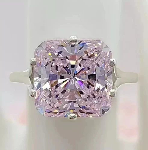 5Ct Asscher Cut Lab Created Pink Sapphire Engagement Ring 14k White Gold Plated