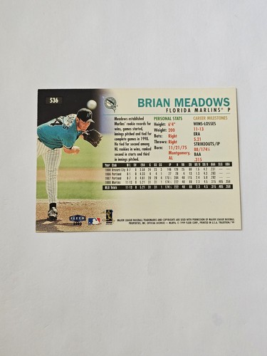 1999 Fleer Tradition Brian Meadows #536 - Picture 2 of 2