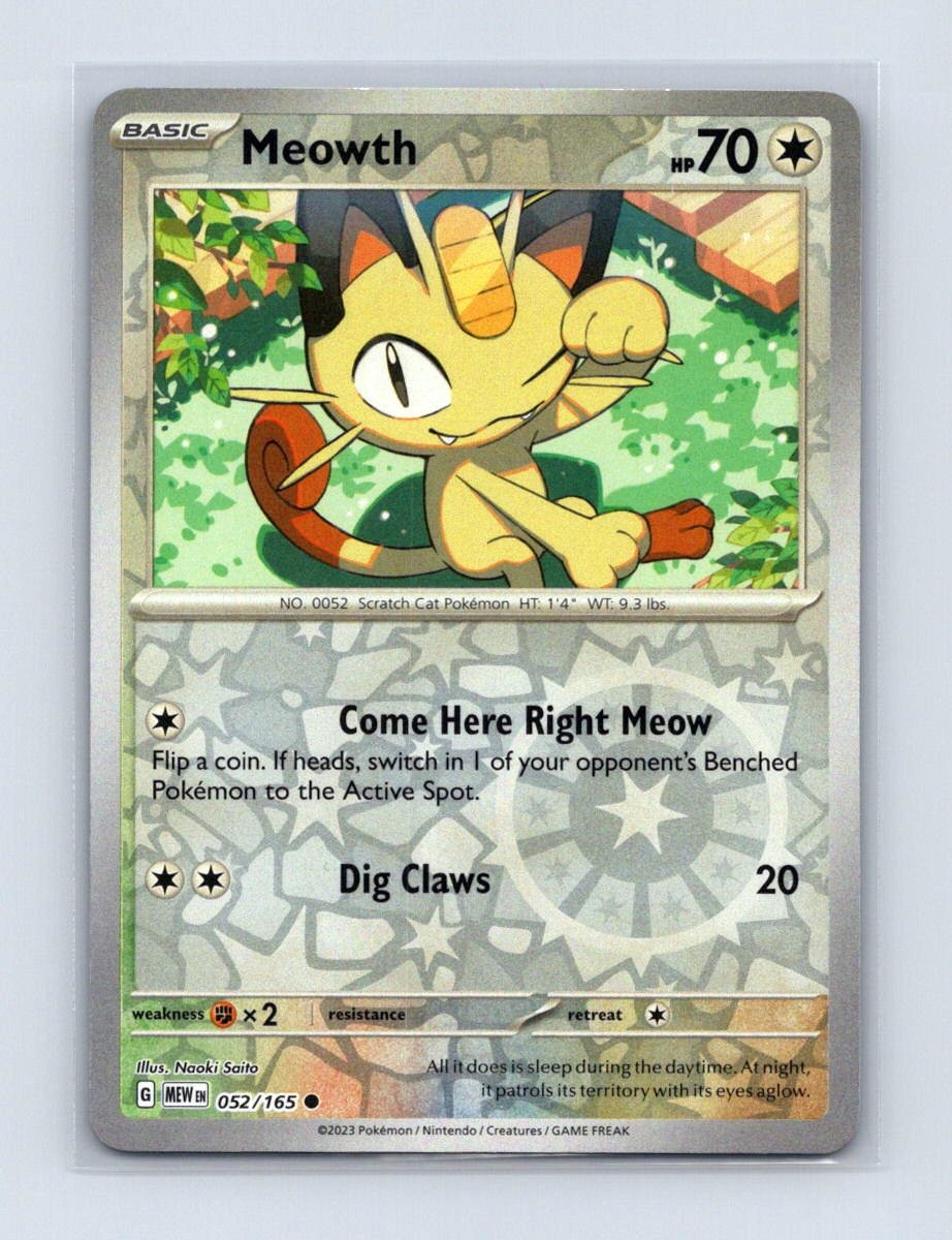 Meowth 052/165 Common 151 Pokemon Reverse Holo Near Mint