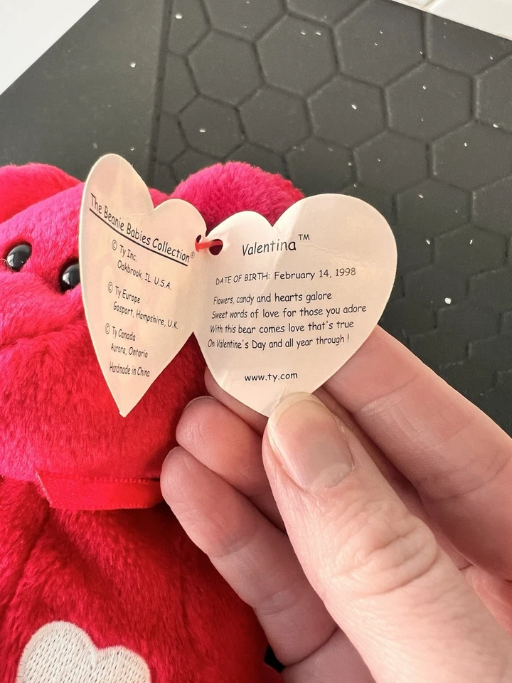 РЕДКАЯ с ошибками Ty «Валентина» красный медведь Beanie Baby-1998/1999 ярлыки - Изображение 4 из 4