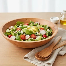 Extra Large Wooden Salad Bowl Set with Serving Utensils - a Beautiful Party Sala