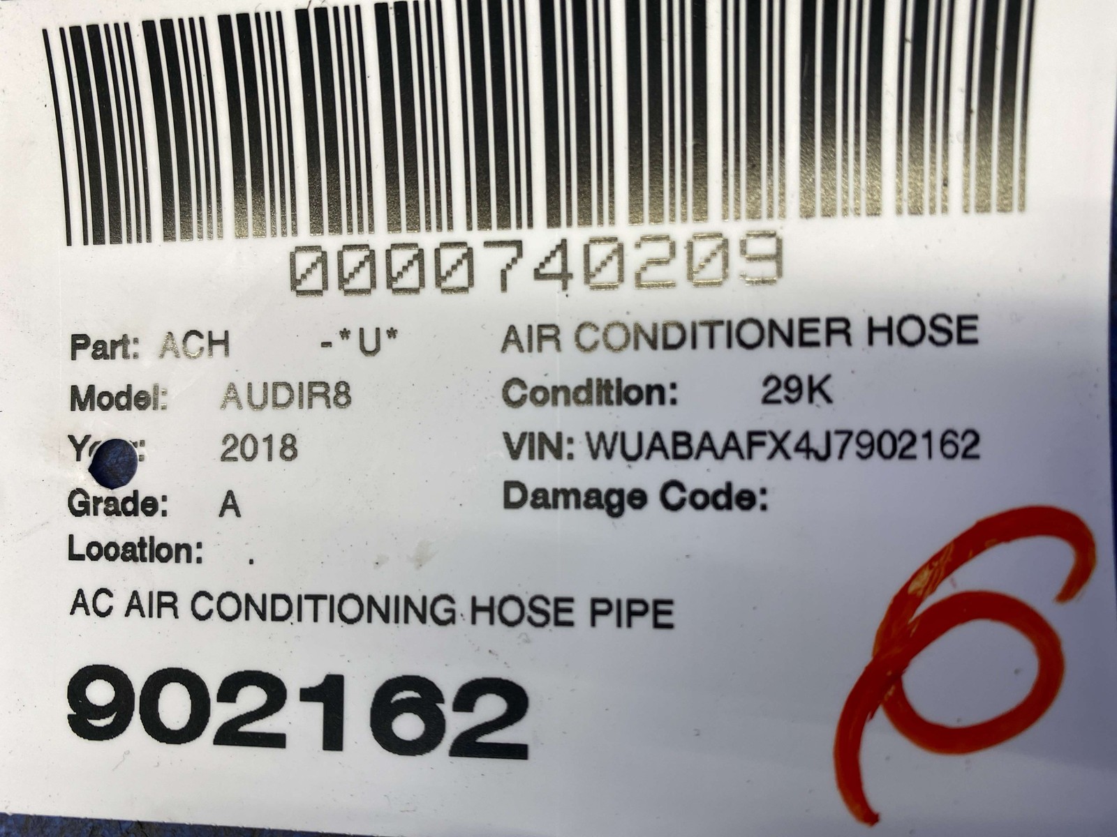 2017-2023 AUDI R8 V10 4S RWS OEM AC AIR CONDITIONING HOSE PIPE TUBE 4S0816741D