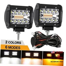 Led Strobe Light Bar Kit 4 Inch 120w Amber White Fog Light Pods 4 Led Pods