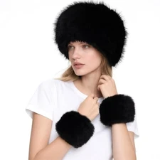 Faux Fur Headband Set Faux Fur Wrist Cuff for Women Earwarmer Arm Warmer Cold 