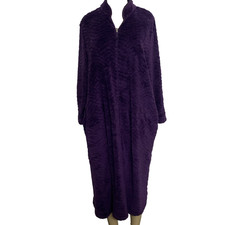 Oscar de la Renta Purple Plush Fleece Robe Zip Up Fluffy Front Pockets L XL