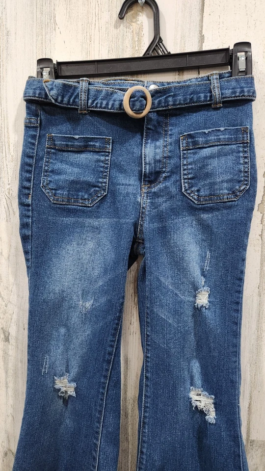 RARE JESSICA SIMPSON Blue Denim Belted Sydney Flare Jeans Girl's Size 10**EUC** - Image 4 of 4