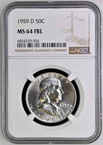 1959-D Franklin Half Dollar FBL 50C Silver NGC MS 64 FBL