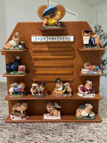 Danbury Mint Pomeranian Figurines Vintage Perpetual Calendar Display (READ DESC)