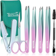 TsMADDTs 7 pcs Tweezers Set for Women Facial Hair, Precision Tweezer Eyebrow