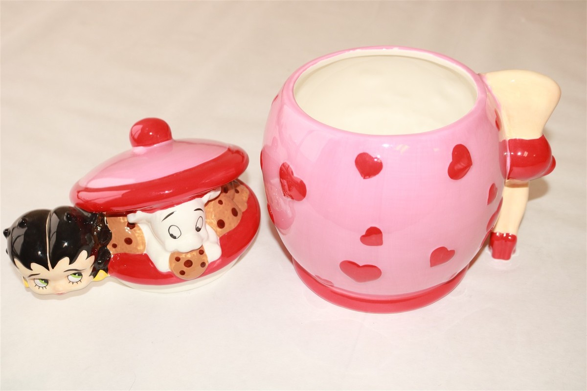 BETTY BOOP - Rare Betty & Pudgy Ceramit Cookie Jar With Hearts