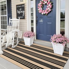 Black and Khaki Striped Rugs 3x5, Outdoor 3 apos;x5 apos;, Tan