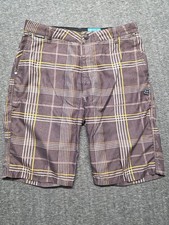 Fox Racing Mens Hybrid Series Board Shorts Size 30 Brown Yellow Plaid Pockets