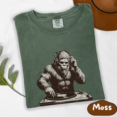 Retro Sasquatch DJ T-Shirt, Bigfoot Comfort Colors Tee, Funny Cryptid Music Gift