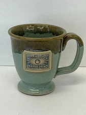 Sunset Hill Stoneware, Water Street Coffee Joint - Kalamazoo MI Green Mug - EUC