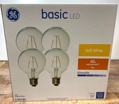 GE Basic LED G25 Medium Base Dimmable Soft White Light Bulbs 40W 4-Pack