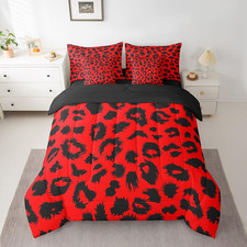Cheetah Print Queen Comforter Set 7pc - Red Black Safari Bedding Set