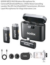 GODOX WES2 Kit2 Wireless Microphone for Camera/PC/Android/iPhone, 2.4GHz Noise..