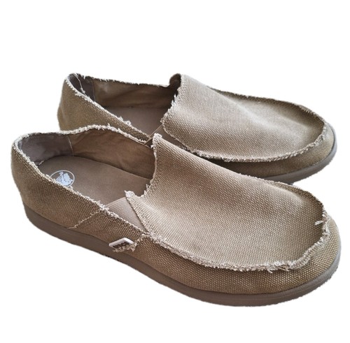 Crocs Mens Tan Fabric Slip On Solid Size 11 Casual Shoes Santa Cruz Loafers